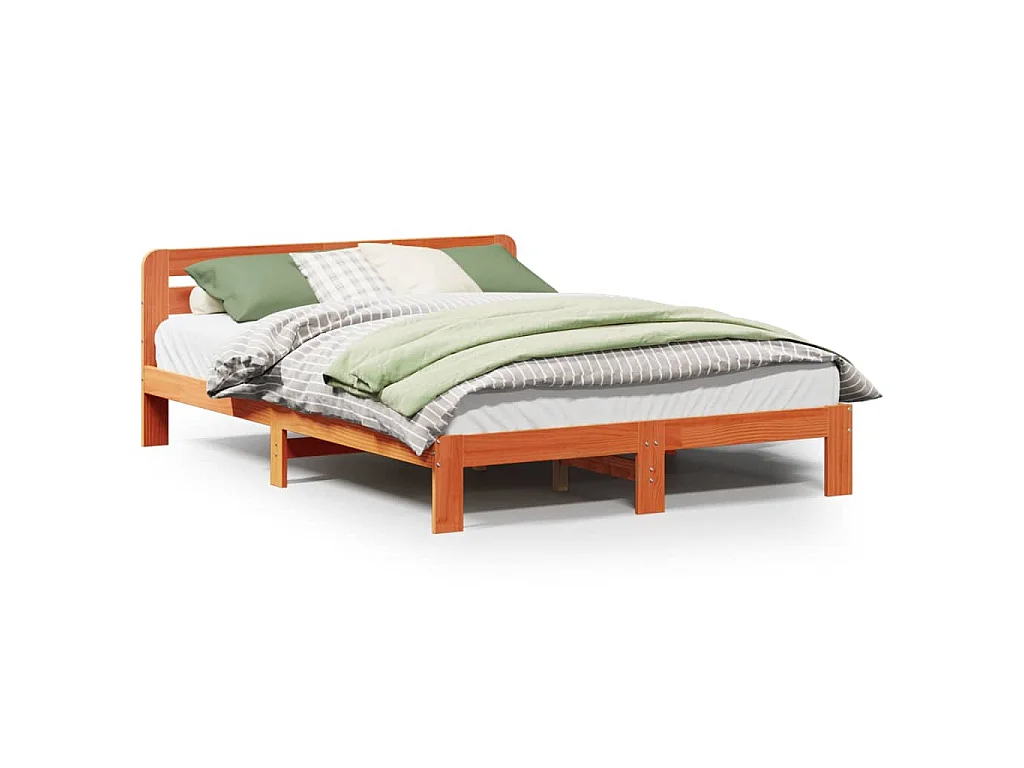 Bed met matras massief grenenhout wasbruin 140x190 cm
