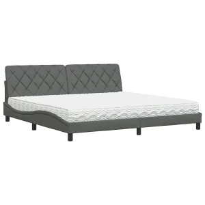 Bed met matras stof donkergrijs 200×200 cm Bed met matras stof donkergrijs 200×200 cm