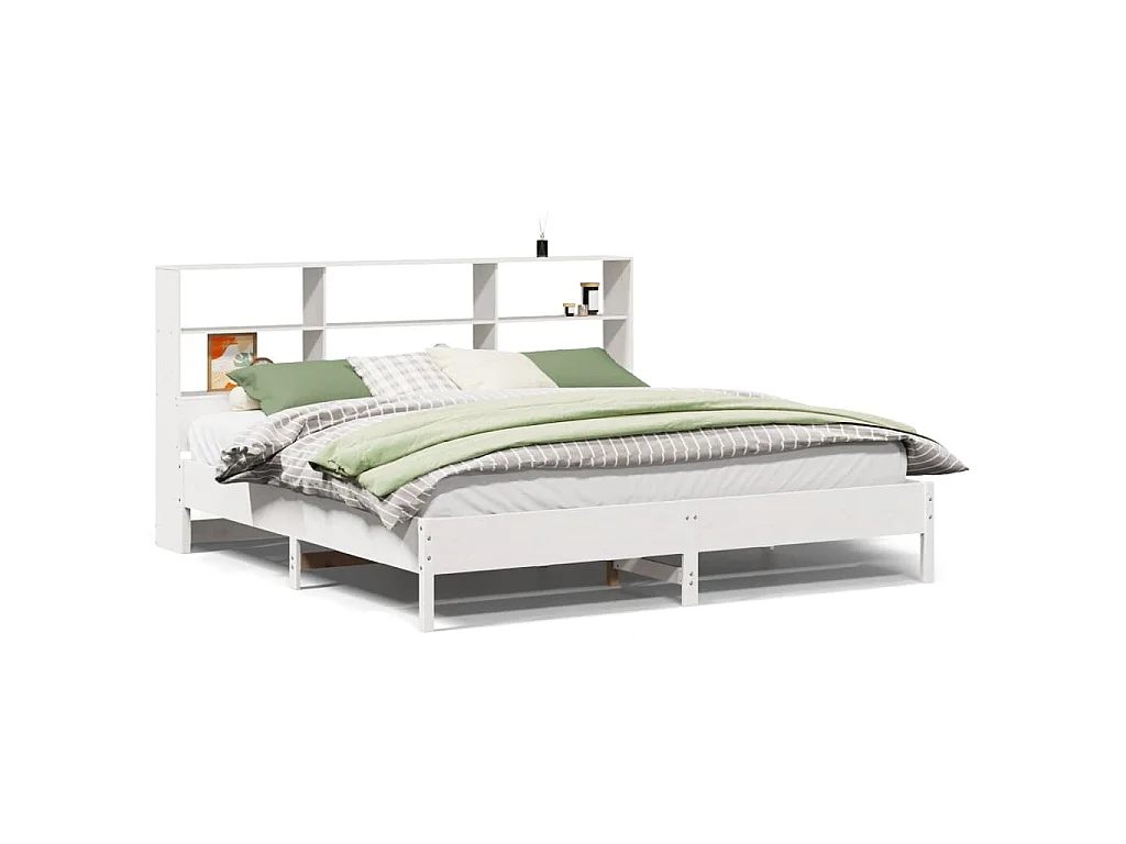 Bed met boekenkast zonder matras grenenhout wit 180x200 cm