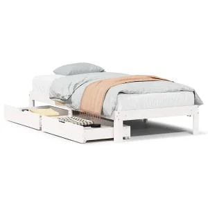 Bedframe met lades massief grenenhout wit 100×200 cm Bedframe met lades massief grenenhout wit 100×200 cm