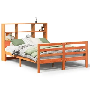 Bed met boekenkast zonder matras hout wasbruin 120×190 cm Bed met boekenkast zonder matras hout wasbruin 120×190 cm