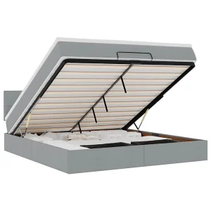 Bed poef met matras en LED's 180×200 cm stof lichtgrijs