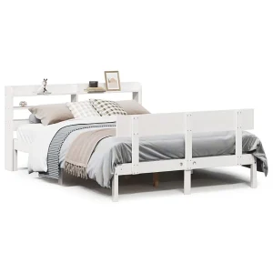 Bedframe zonder matras massief grenenhout wit 160×200 cm