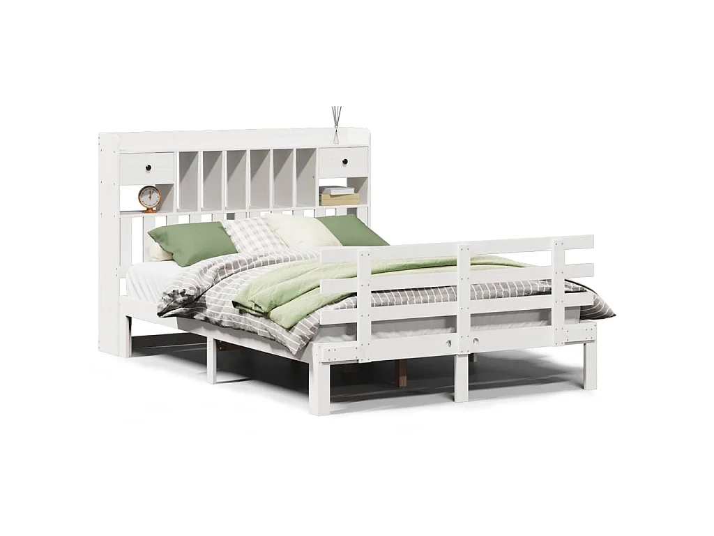 Bed met boekenkast zonder matras grenenhout wit 160x200 cm