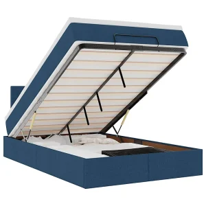 Bed poef met matras en LED's 120×200 cm stof blauw Bed poef met matras en LED's 120×200 cm stof blauw