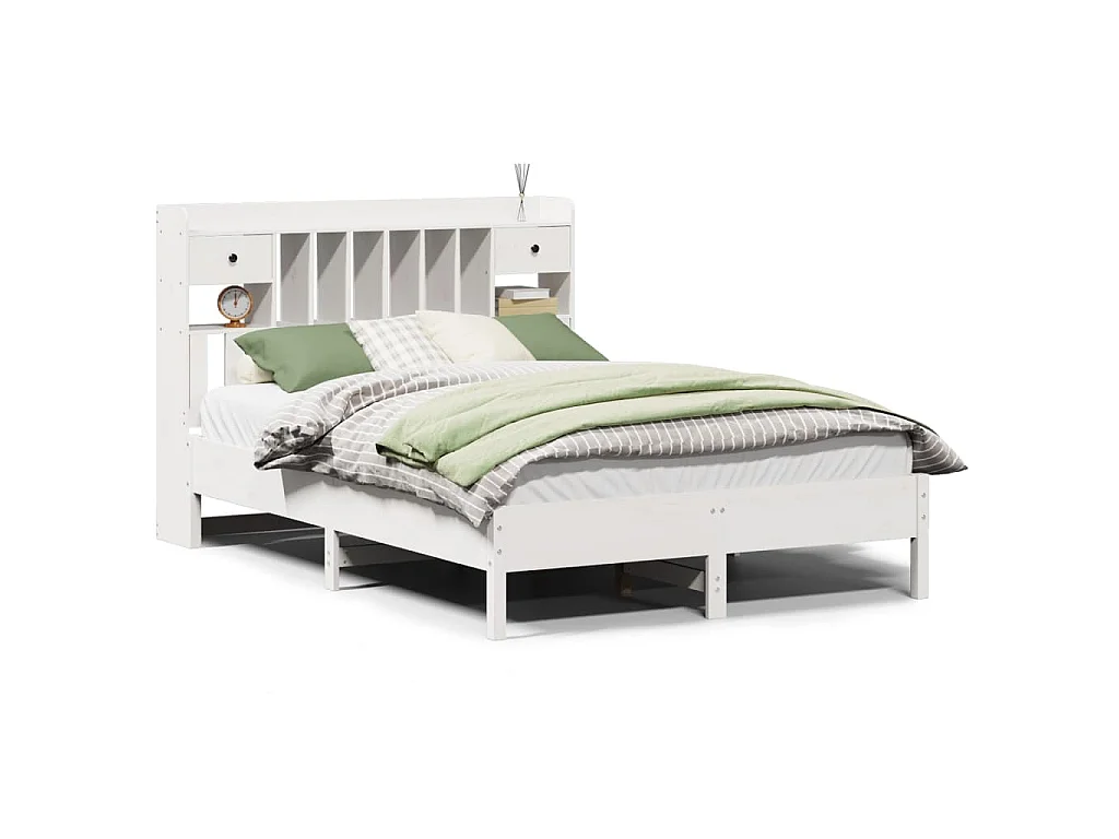 Bed met boekenkast zonder matras grenenhout wit 160x200 cm