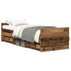 Bedframe zonder matras bewerkt 90×190 cm bewerkt hout oud Bedframe zonder matras bewerkt 90×190 cm bewerkt hout oud