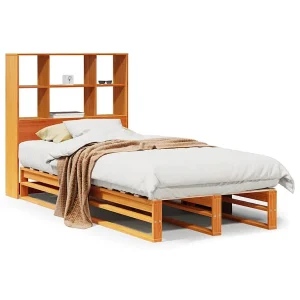 Bed met boekenkast zonder matras hout wasbruin 100×200 cm Bed met boekenkast zonder matras hout wasbruin 100×200 cm