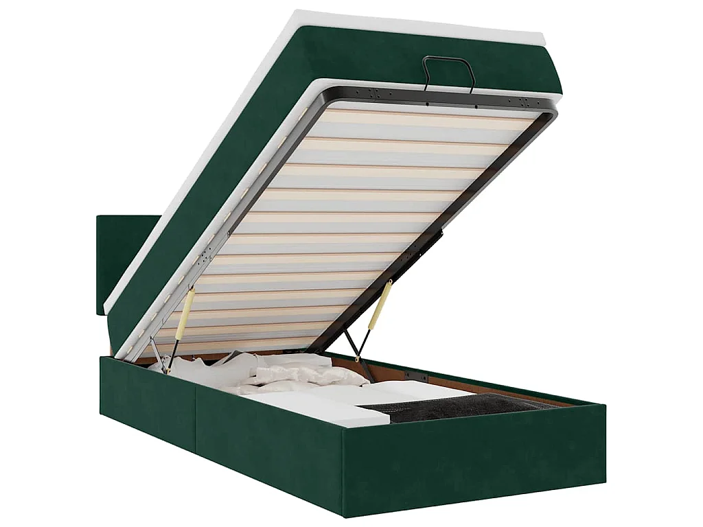 Bed poef met matras en LED's 90x200 cm fluweel donkergroen