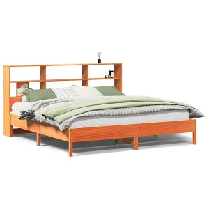 Bed met boekenkast zonder matras grenenhout wasbruin 200×200 cm Bed met boekenkast zonder matras grenenhout wasbruin 200×200 cm