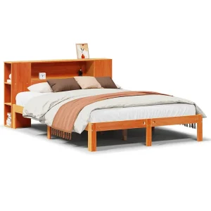 Bed met boekenkast zonder matras grenenhout wasbruin 140×190 cm Bed met boekenkast zonder matras grenenhout wasbruin 140×190 cm