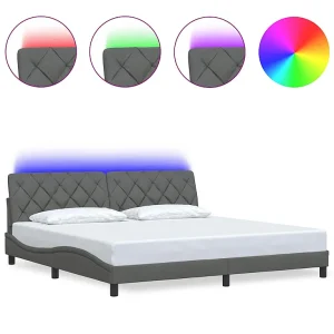 Bedframe met LED zonder matras 200×200 cm stof donkergrijs Bedframe met LED zonder matras 200×200 cm stof donkergrijs