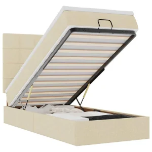 Bed poef met matras en LED's 90×200 cm stof crèmekleurig Bed poef met matras en LED's 90×200 cm stof crèmekleurig