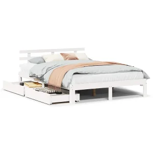 Bedframe met lades massief grenenhout wit 135×190 cm Bedframe met lades massief grenenhout wit 135×190 cm
