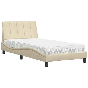 Bed met matras "Hanko" stof crèmekleurig 100×200 cm