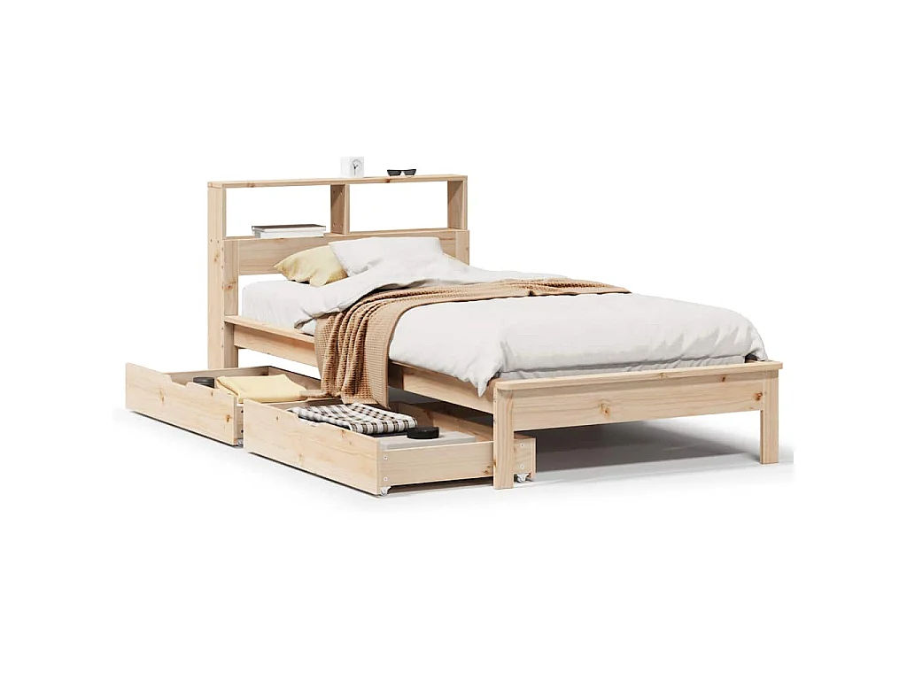 Bed met boekenkast zonder matras massief grenenhout 90x190 cm