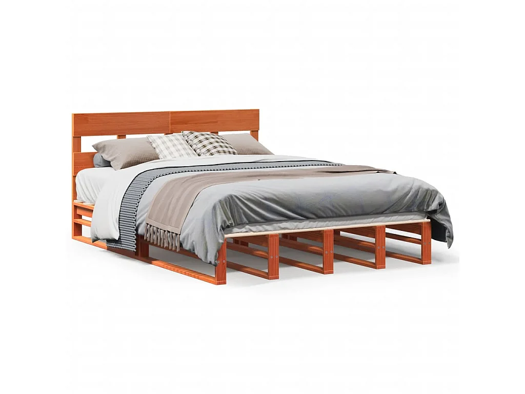 Bedframe zonder matras massief grenenhout wasbruin 140x200 cm