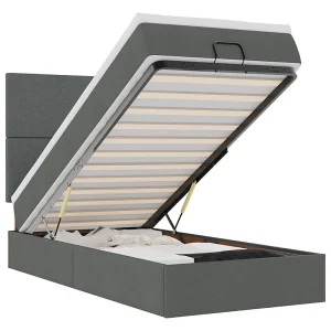Bed poef met matras en LED's 90×200 cm stof donkergrijs Bed poef met matras en LED's 90×200 cm stof donkergrijs