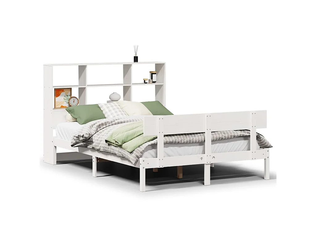 Bed met boekenkast zonder matras grenenhout wit 140x200 cm
