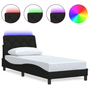 Bedframe met LED zonder matras 90×200 cm stof zwart Bedframe met LED zonder matras 90×200 cm stof zwart