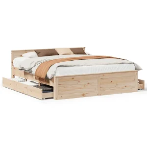 Bedframe zonder matras met hoofdbord grenenhout 200×200 cm Bedframe zonder matras met hoofdbord grenenhout 200×200 cm