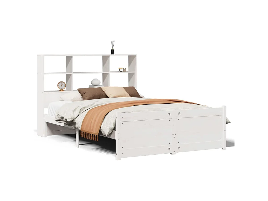 Bed met boekenkast zonder matras grenenhout wit 160x200 cm