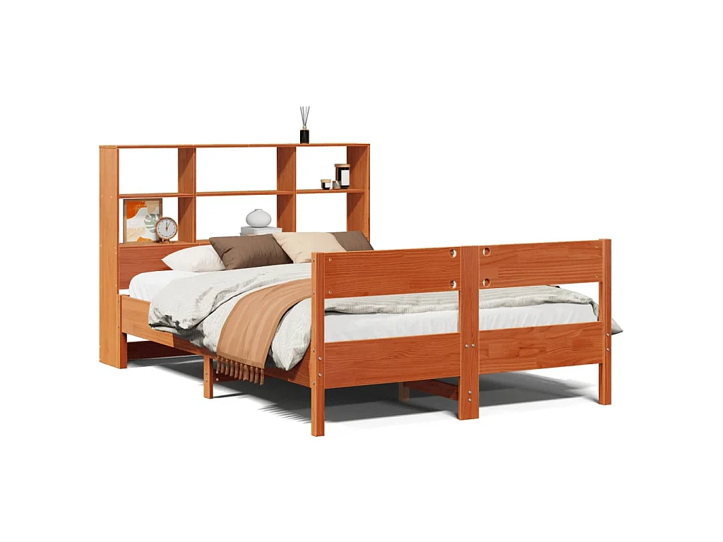 Bed met boekenkast zonder matras grenenhout wasbruin 120x200 cm