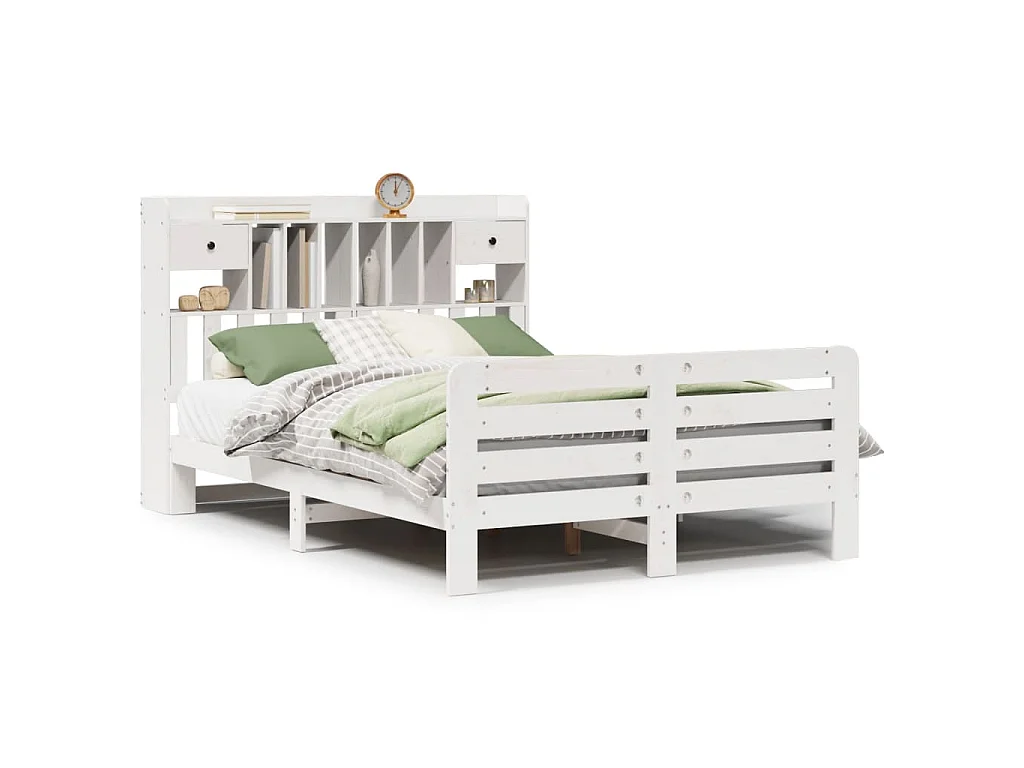 Bed met boekenkast zonder matras grenenhout wit 140x200 cm