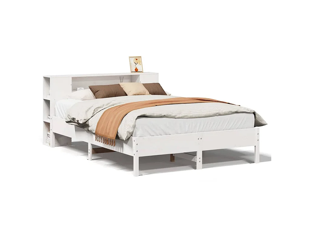 Bed met boekenkast zonder matras grenenhout wit 150x200 cm