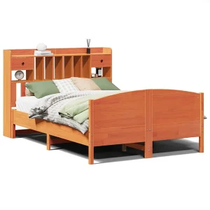 Bed met boekenkast zonder matras grenenhout wasbruin 150×200 cm