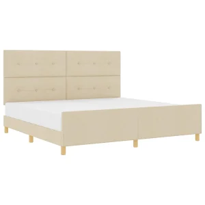 Bedframe met hoofdeinde Crème 200 x 200 cm Stof Bedframe met hoofdeinde Crème 200 x 200 cm Stof