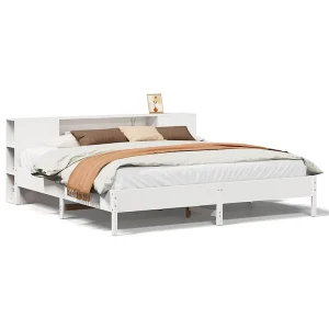 Bed met boekenkast zonder matras grenenhout wit 200×200 cm Bed met boekenkast zonder matras grenenhout wit 200×200 cm