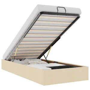 Bedframe zonder matras 90×200 cm stof crèmekleurig Bedframe zonder matras 90×200 cm stof crèmekleurig