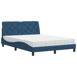 Bed met matras stof blauw 140×190 cm Bed met matras stof blauw 140×190 cm
