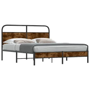 Bedframe zonder matras bewerkt hout gerookt eiken 160×200 cm Bedframe zonder matras bewerkt hout gerookt eiken 160×200 cm