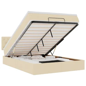 Bed met matras 140×200 cm stof crèmekleurig