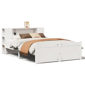 Bed met boekenkast zonder matras grenenhout wit 140×190 cm