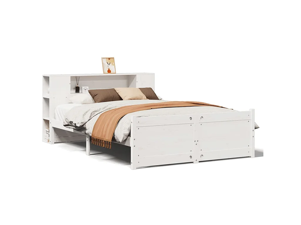 Bed met boekenkast zonder matras grenenhout wit 140x190 cm