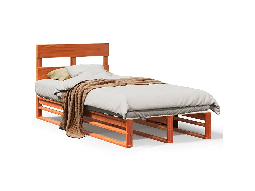 Bedframe zonder matras massief grenenhout wasbruin 90x190 cm