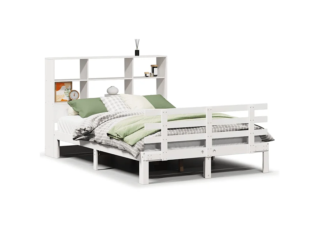 Bed met boekenkast zonder matras grenenhout wit 140x200 cm