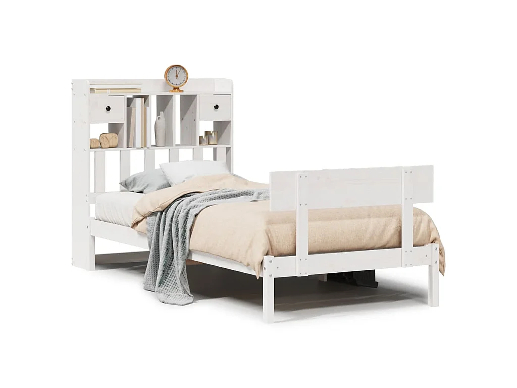 Bed met boekenkast zonder matras grenenhout wit 90x190 cm