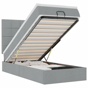 Bed poef met matras en LED's stof 80×200 cm lichtgrijs Bed poef met matras en LED's stof 80×200 cm lichtgrijs