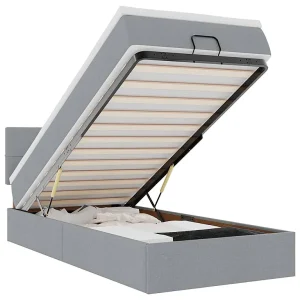 Bed poef met matras en LED's 90×200 cm stof lichtgrijs Bed poef met matras en LED's 90×200 cm stof lichtgrijs
