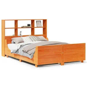 Bed met boekenkast zonder matras hout wasbruin 120×200 cm Bed met boekenkast zonder matras hout wasbruin 120×200 cm