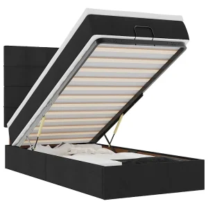 Bed poef met matras en LED's 80×200 cm stof zwart Bed poef met matras en LED's 80×200 cm stof zwart