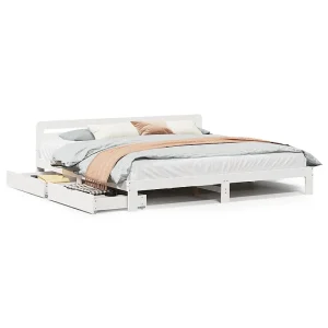 Bedframe zonder matras massief grenenhout wit 200×200 cm Bedframe zonder matras massief grenenhout wit 200×200 cm