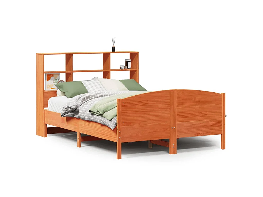 Bed met boekenkast zonder matras grenenhout wasbruin 120x200 cm