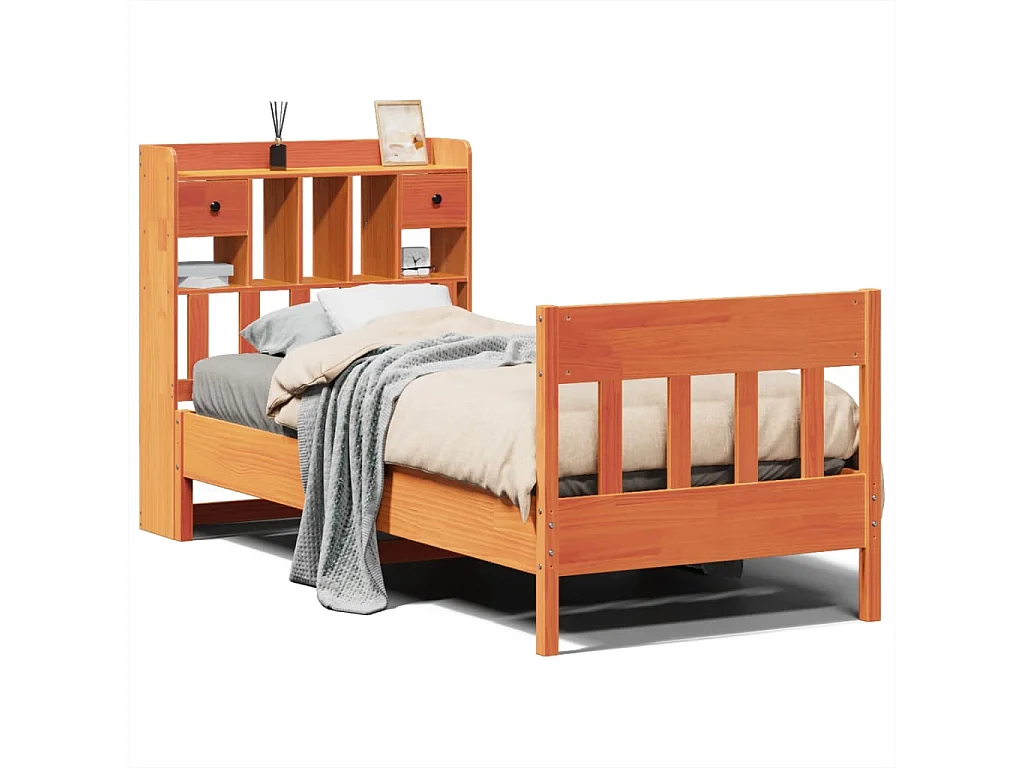 Bedframe zonder matras massief grenenhout wasbruin 75x190 cm