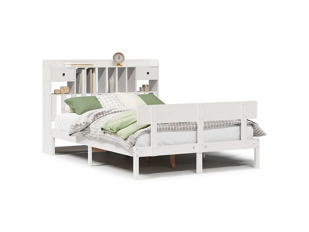 Bed met boekenkast zonder matras grenenhout wit 140x200 cm