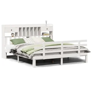Bed met boekenkast zonder matras grenenhout wit 180×200 cm Bed met boekenkast zonder matras grenenhout wit 180×200 cm